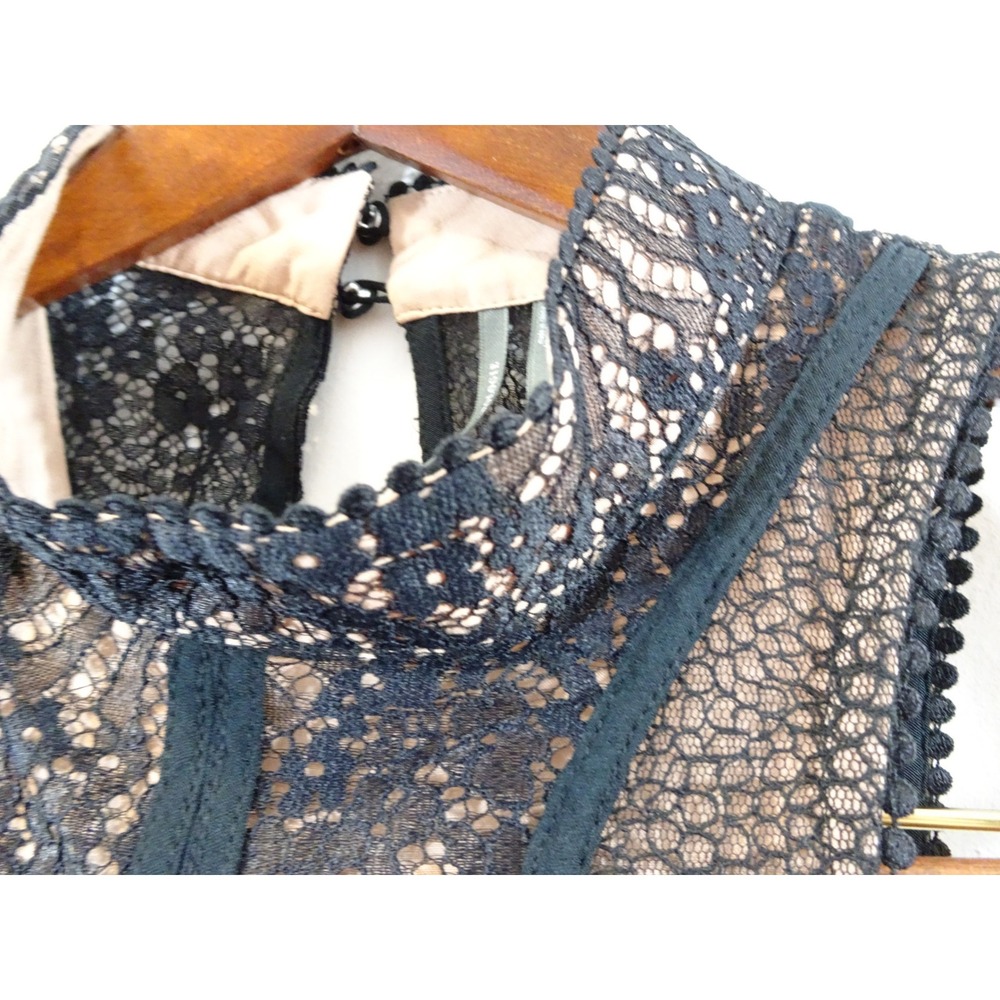 Anthropologie Black Floral Lace Halter Midi Dress Nude Lining 10P Party Formal - Picture 8 of 14